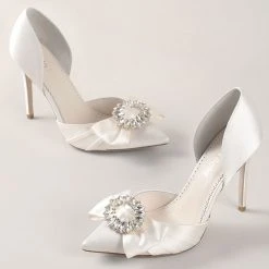 MORGAN Wedding Ribbon And Crystal Ivory D’orsay Pump