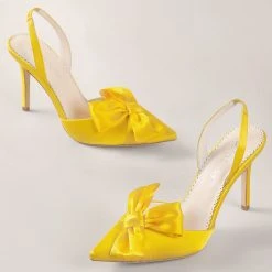 REESE YELLOW Wedding Yellow Pointed Toe Heels With Bow
