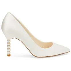 AUDREY IVORY Ivory Pumps With Pearl & Gold Ring Heels Wedding