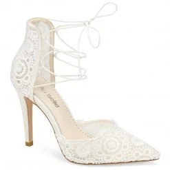 CAMERON Lace Up Wedding Heels In Ivory