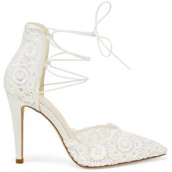 CAMERON Lace Up Wedding Heels In Ivory