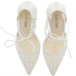 CAMERON Lace Up Wedding Heels In Ivory