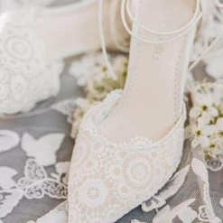 CASSIE Lace Up Crocheted Ivory Strappy Block Heels Wedding 12 CASSIE Lace Up Crocheted Ivory Strappy Block Heels Wedding
