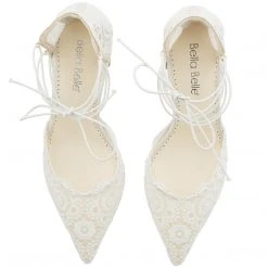 CASSIE Lace Up Crocheted Ivory Strappy Block Heels Wedding 11 CASSIE Lace Up Crocheted Ivory Strappy Block Heels Wedding