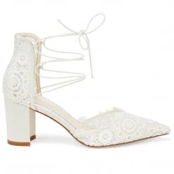 CASSIE Lace Up Crocheted Ivory Strappy Block Heels Wedding 9 CASSIE Lace Up Crocheted Ivory Strappy Block Heels Wedding