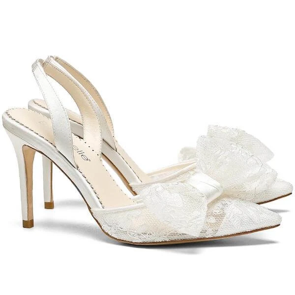 FRANCESCA Lace Slingback Wedding Shoes With Bow 1 FRANCESCA Lace Slingback Wedding Shoes With Bow