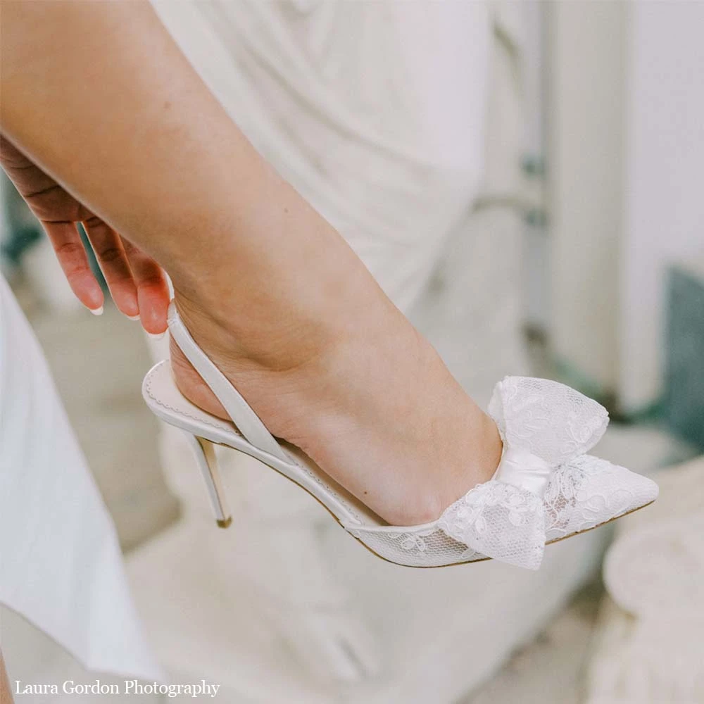FRANCESCA Lace Slingback Wedding Shoes With Bow 8 FRANCESCA Lace Slingback Wedding Shoes With Bow