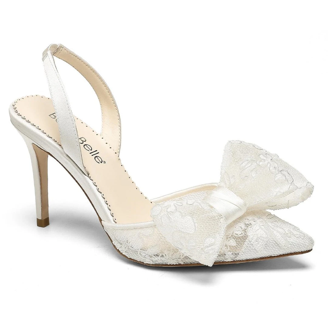 FRANCESCA Lace Slingback Wedding Shoes With Bow 4 FRANCESCA Lace Slingback Wedding Shoes With Bow