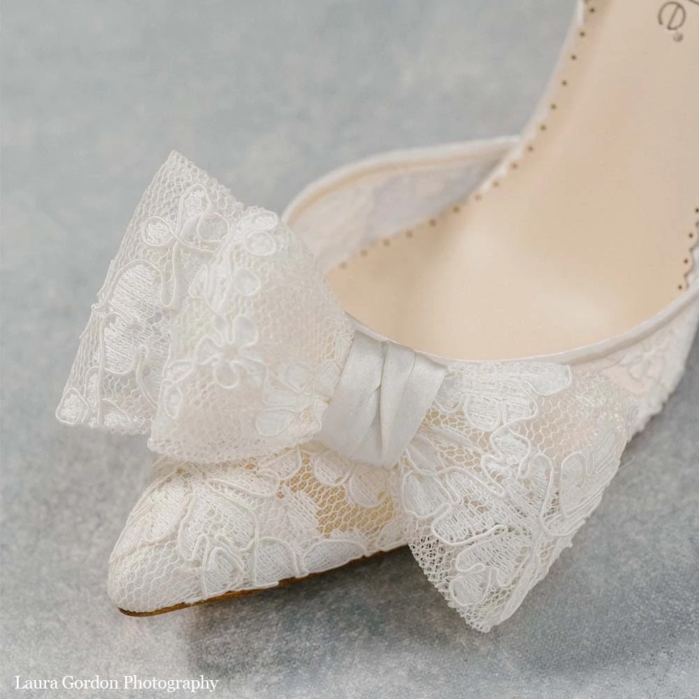 FRANCESCA Lace Slingback Wedding Shoes With Bow 7 FRANCESCA Lace Slingback Wedding Shoes With Bow