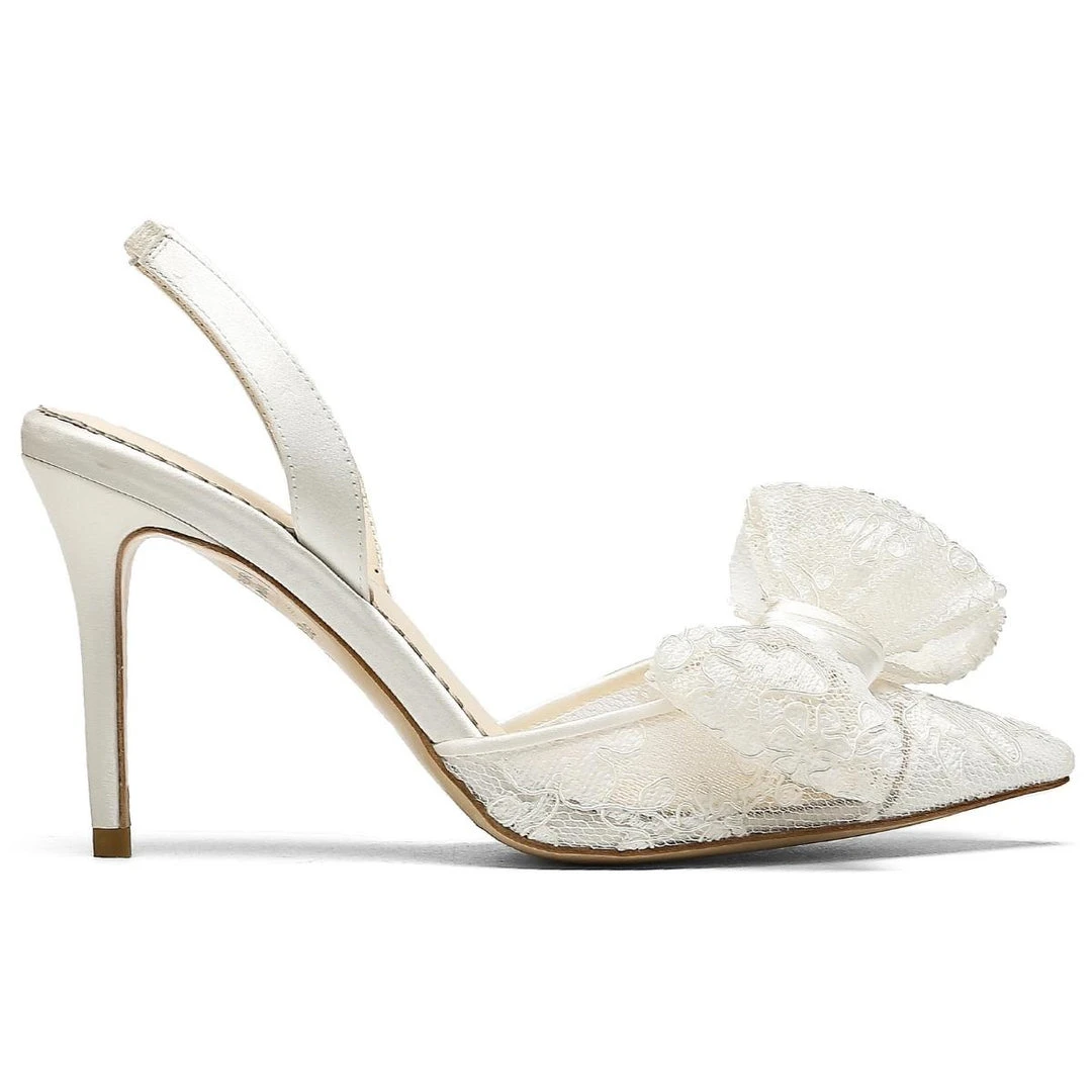 FRANCESCA Lace Slingback Wedding Shoes With Bow 3 FRANCESCA Lace Slingback Wedding Shoes With Bow