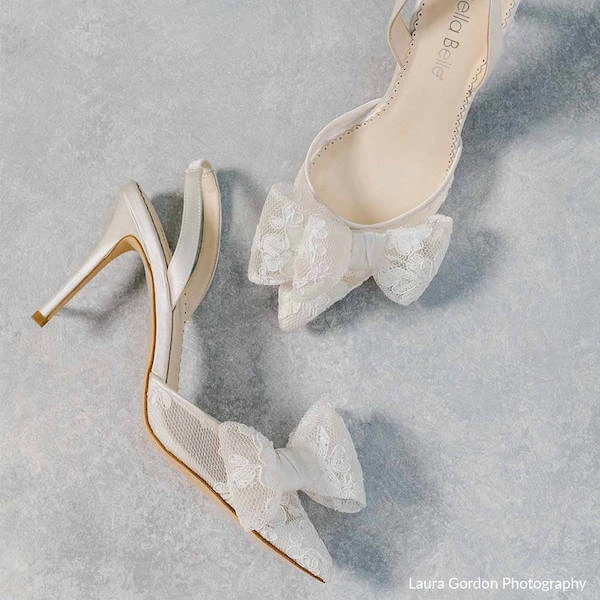 FRANCESCA Lace Slingback Wedding Shoes With Bow 2 FRANCESCA Lace Slingback Wedding Shoes With Bow
