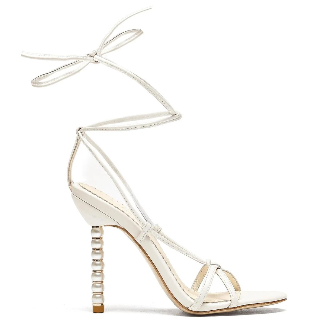 GIADA White Tie Up Pearl Heel Shoes Wedding 3 GIADA White Tie Up Pearl Heel Shoes Wedding