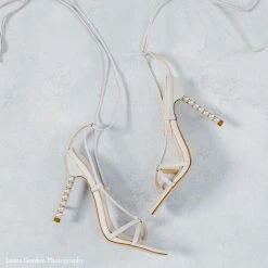 GIADA White Tie Up Pearl Heel Shoes Wedding