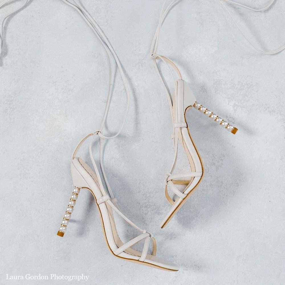 GIADA White Tie Up Pearl Heel Shoes Wedding 2 GIADA White Tie Up Pearl Heel Shoes Wedding