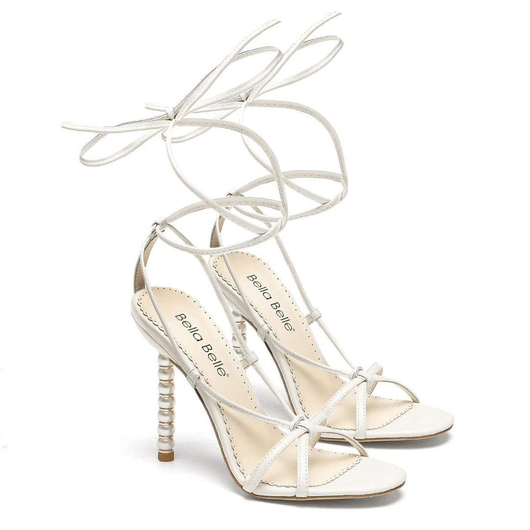 GIADA White Tie Up Pearl Heel Shoes Wedding 1 GIADA White Tie Up Pearl Heel Shoes Wedding