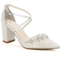 HEIDI Pleated Tulle Floral Block Heel Pumps Wedding 10 HEIDI Pleated Tulle Floral Block Heel Pumps Wedding