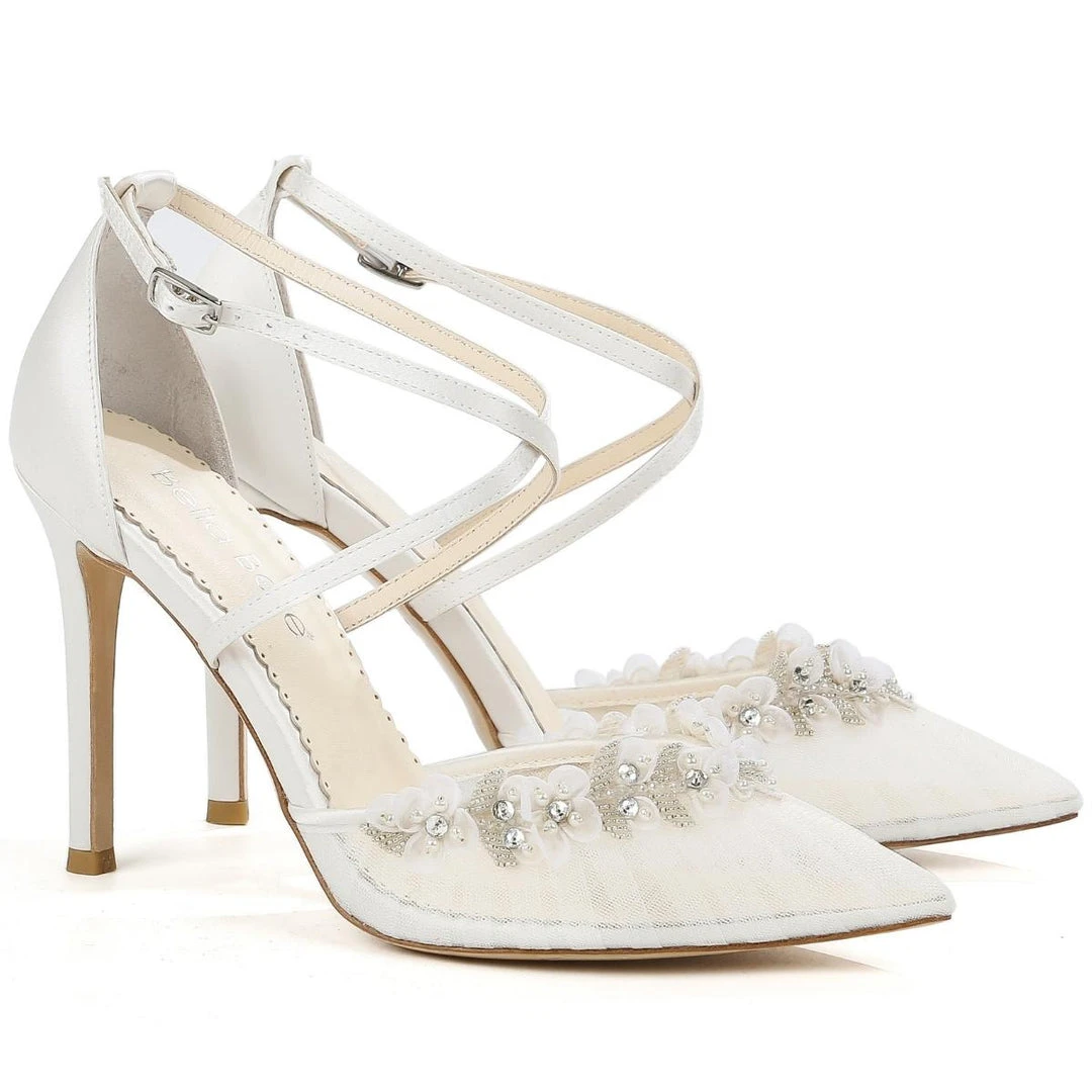 HELEN Pleated Tulle Flower Wedding Shoes 1 HELEN Pleated Tulle Flower Wedding Shoes