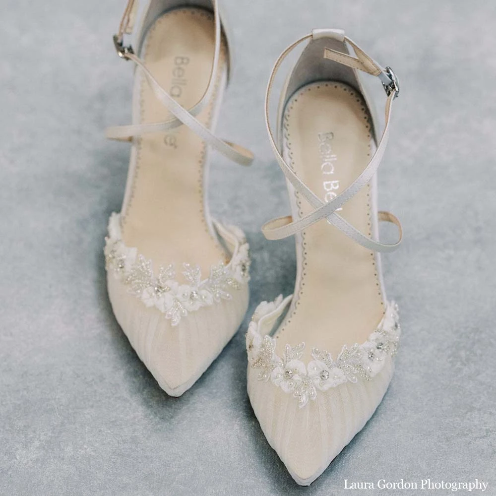 HELEN Pleated Tulle Flower Wedding Shoes 6 HELEN Pleated Tulle Flower Wedding Shoes