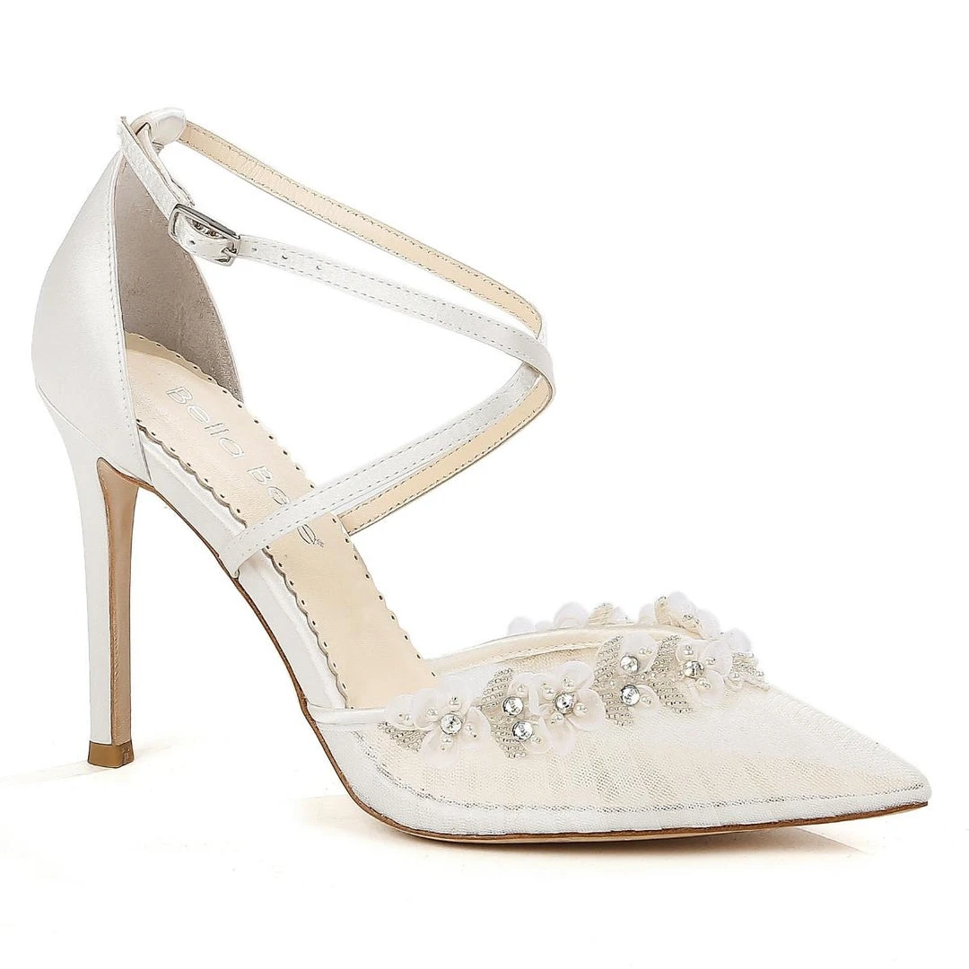 HELEN Pleated Tulle Flower Wedding Shoes 4 HELEN Pleated Tulle Flower Wedding Shoes