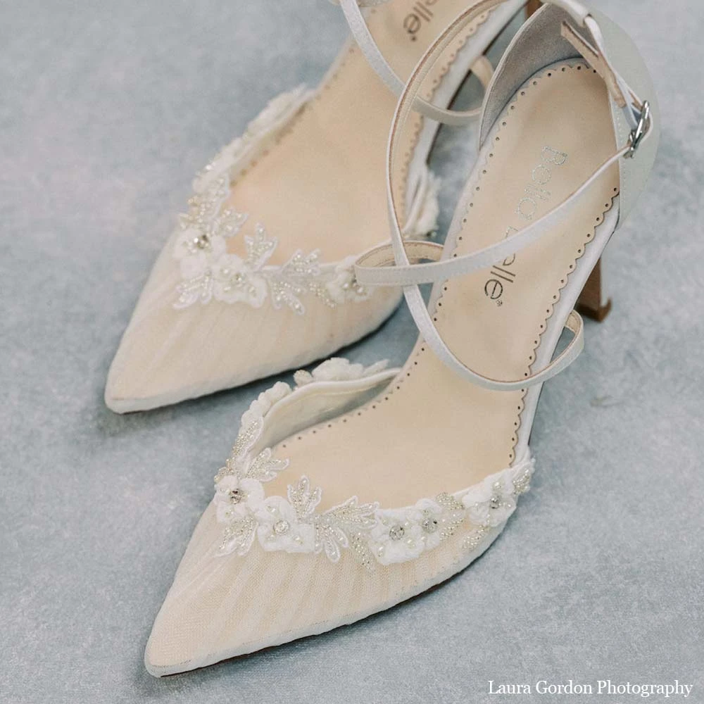 HELEN Pleated Tulle Flower Wedding Shoes 2 HELEN Pleated Tulle Flower Wedding Shoes