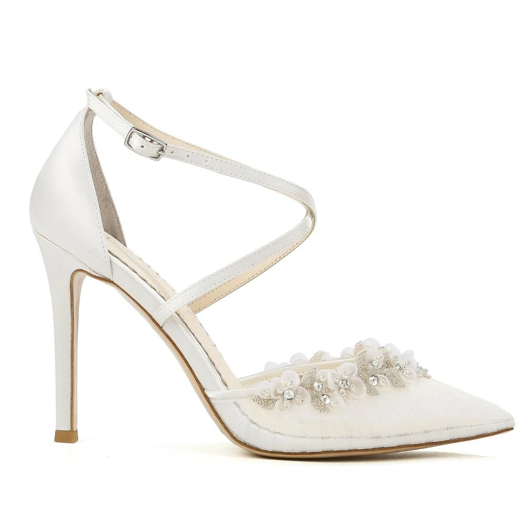 HELEN Pleated Tulle Flower Wedding Shoes 3 HELEN Pleated Tulle Flower Wedding Shoes