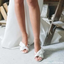 IZZY Ivory Tall Block Heel Mules With Bow Wedding