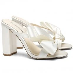 IZZY Ivory Tall Block Heel Mules With Bow Wedding