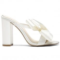 IZZY Ivory Tall Block Heel Mules With Bow Wedding