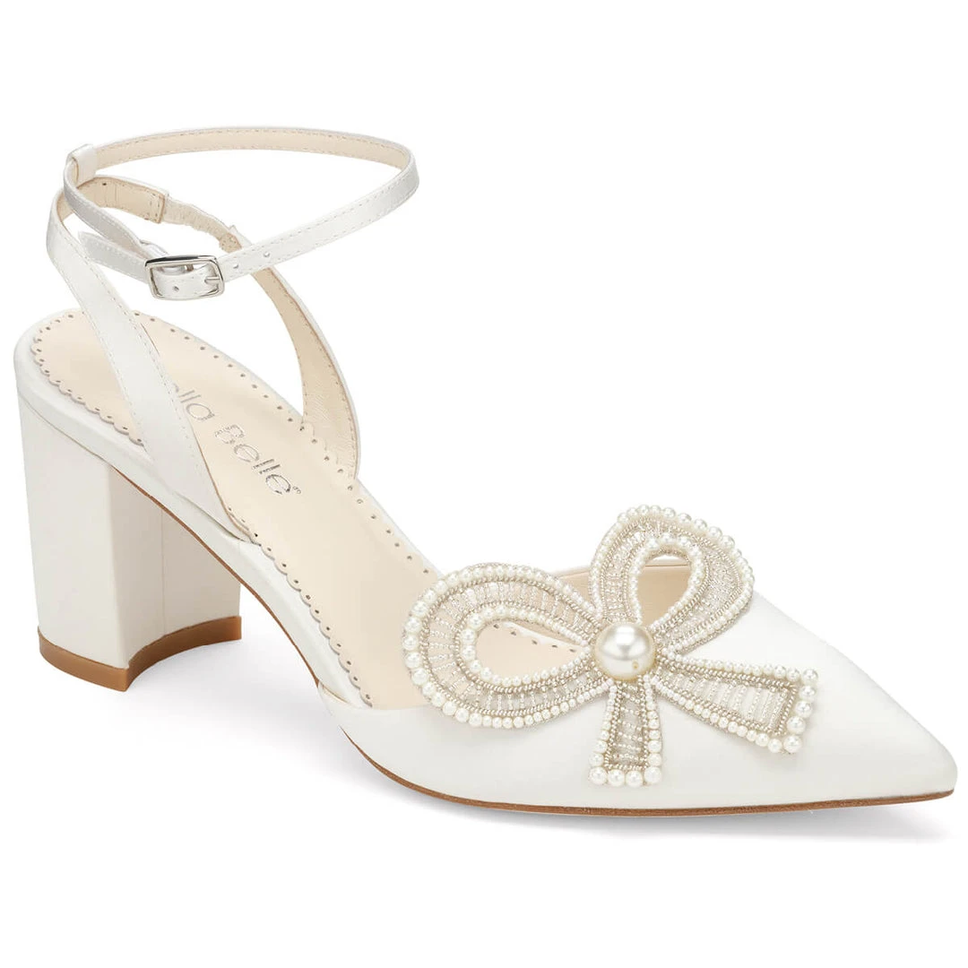 KAYLA Ivory Wedding Shoes With Pearls, Block Heel Slingback 5 KAYLA Ivory Wedding Shoes With Pearls, Block Heel Slingback