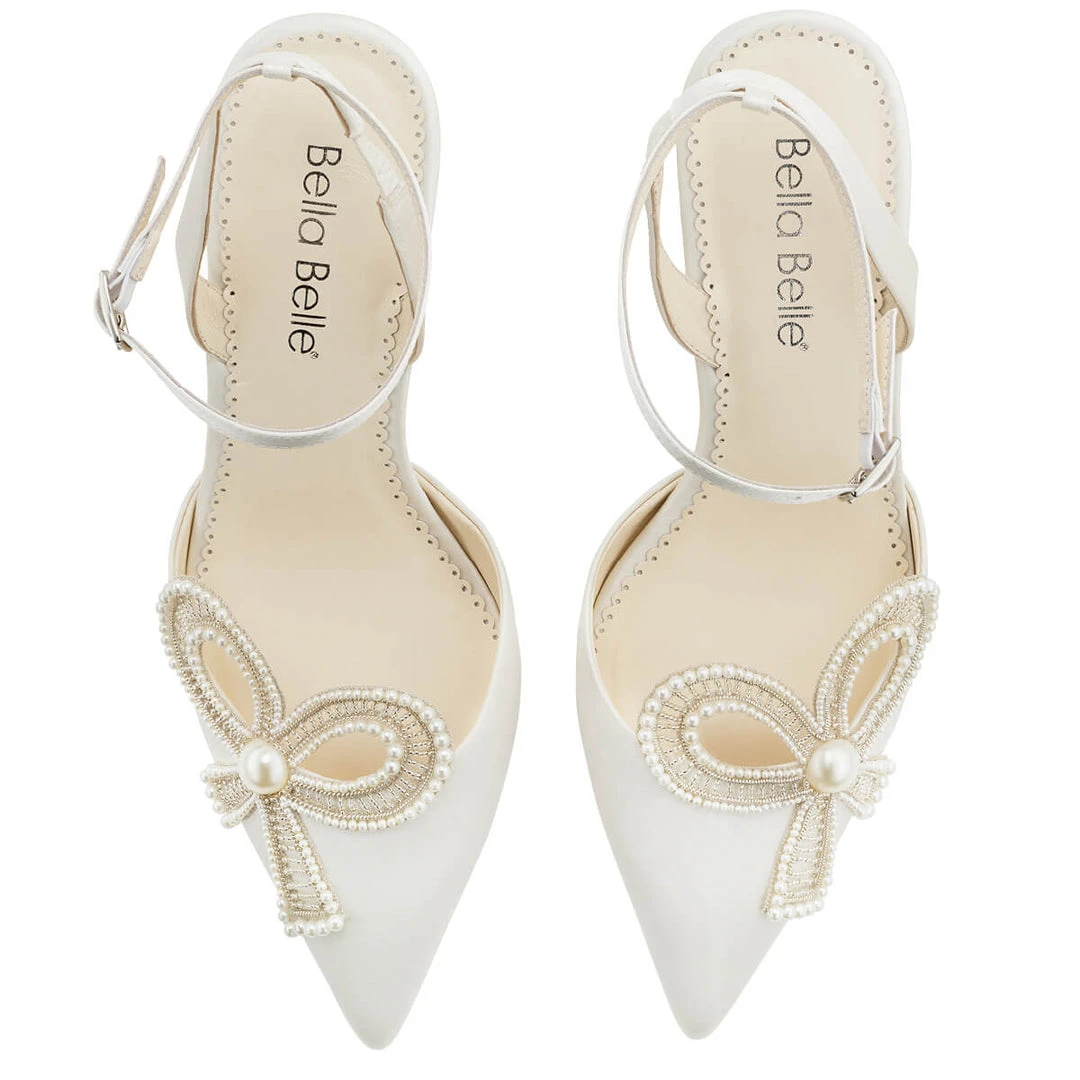 KAYLA Ivory Wedding Shoes With Pearls, Block Heel Slingback 6 KAYLA Ivory Wedding Shoes With Pearls, Block Heel Slingback