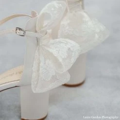 LAURIE Lace Bow Block Heel Wedding
