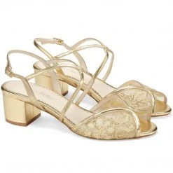 LORETTA Lace Gold Block Heel Sandal Wedding