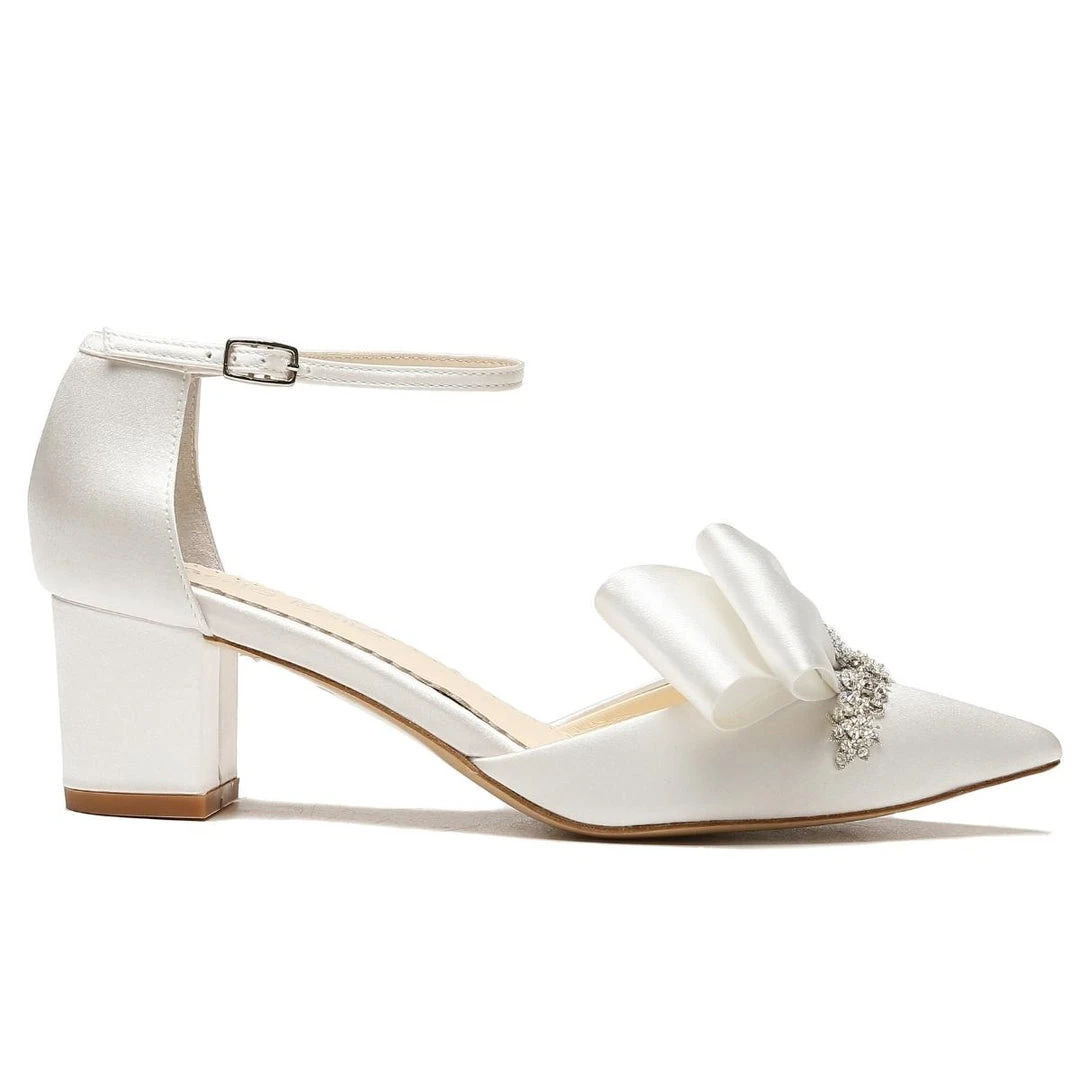 MARGO Ivory Flower Crystal Embellished Block Heels 3 MARGO Ivory Flower Crystal Embellished Block Heels