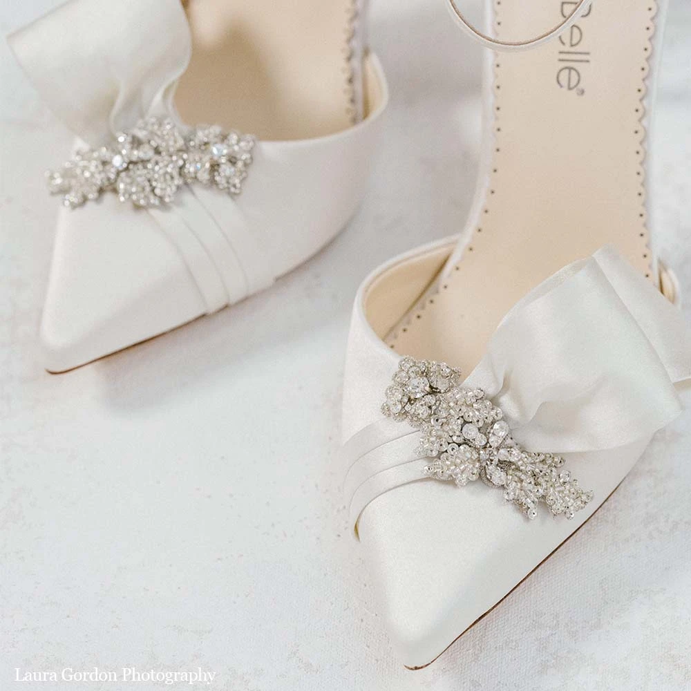 MARGO Ivory Flower Crystal Embellished Block Heels 2 MARGO Ivory Flower Crystal Embellished Block Heels