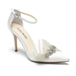 MARLENE Ivory Wedding Crystal Flower Shoe With Bow