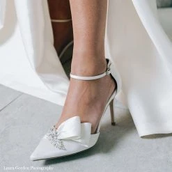 MARLENE Ivory Wedding Crystal Flower Shoe With Bow