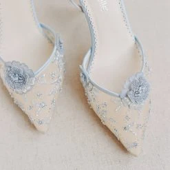 NORAH BLUE Blue Flower Ankle Strap Heels Wedding