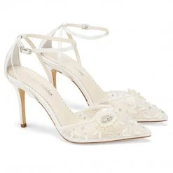 NORAH IVORY Ivory Flower Shoes With Sequined Petals Wedding