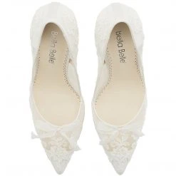 SOPHIA White Flower Wedding Shoes Lace Heels