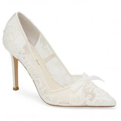 SOPHIA White Flower Wedding Shoes Lace Heels