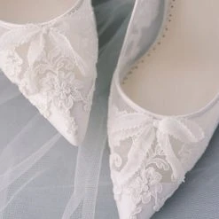 SOPHIA White Flower Wedding Shoes Lace Heels