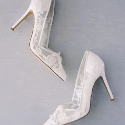 SOPHIA White Flower Wedding Shoes Lace Heels