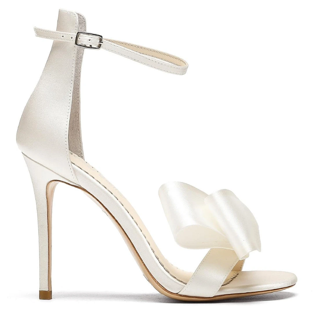 ZOEY Asymmetrical Open Toe Bow Wedding Heels 3 ZOEY Asymmetrical Open Toe Bow Wedding Heels