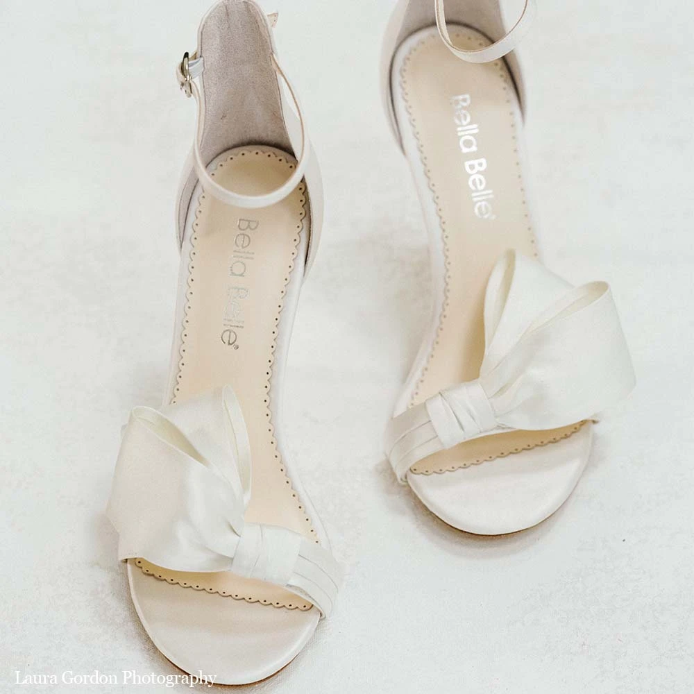 ZOEY Asymmetrical Open Toe Bow Wedding Heels 2 ZOEY Asymmetrical Open Toe Bow Wedding Heels