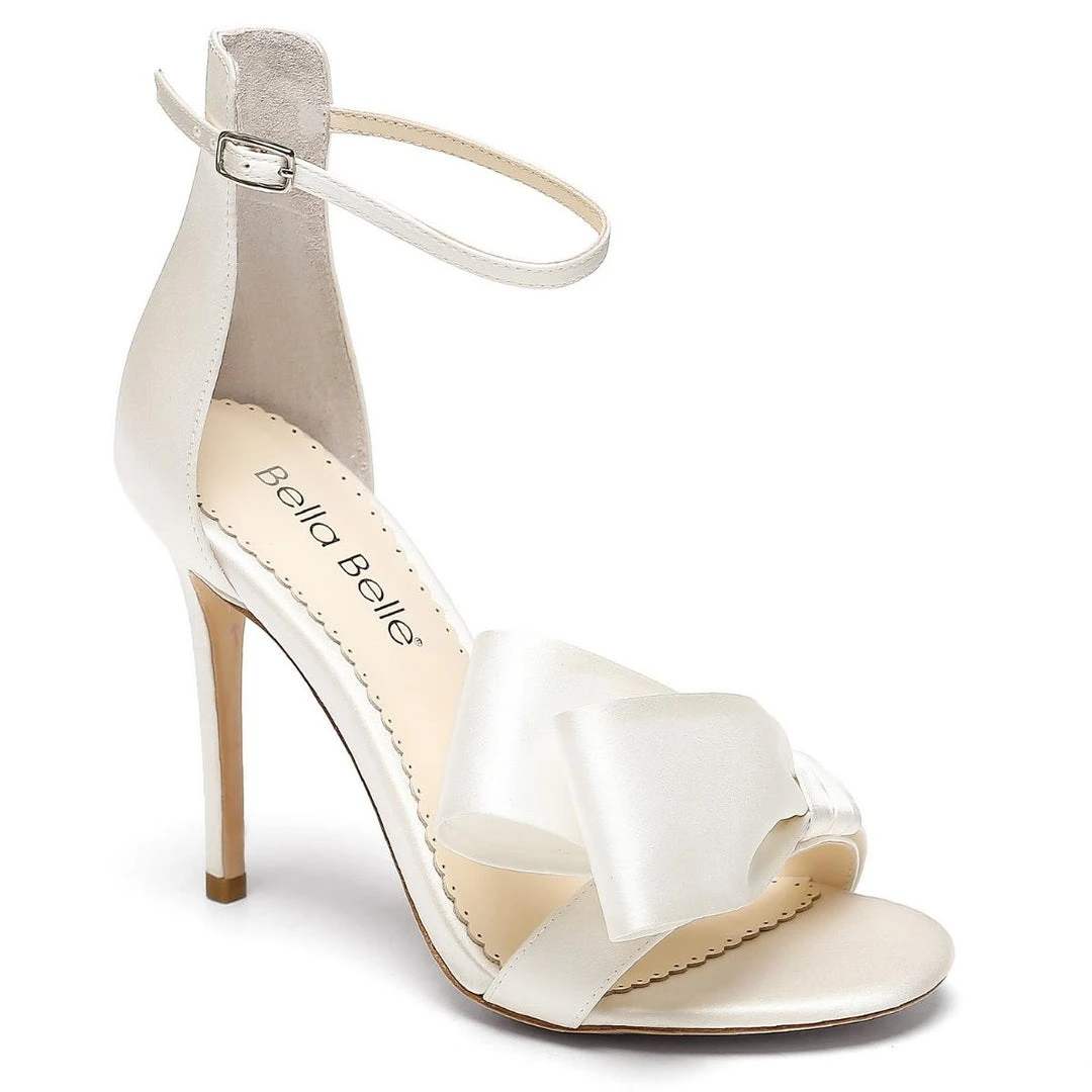 ZOEY Asymmetrical Open Toe Bow Wedding Heels 4 ZOEY Asymmetrical Open Toe Bow Wedding Heels
