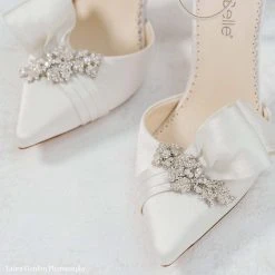 MARLENE Ivory Wedding Crystal Flower Shoe With Bow
