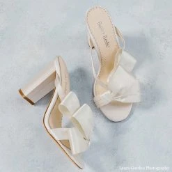 IZZY Ivory Tall Block Heel Mules With Bow Wedding