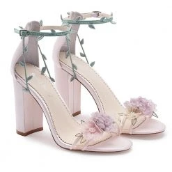EDEN Wedding Blush Block Heels With 3D Flowers