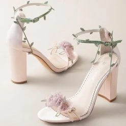 EDEN Wedding Blush Block Heels With 3D Flowers