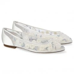 FIONA Baby Blue Floral Lace Ivory Wedding Flats